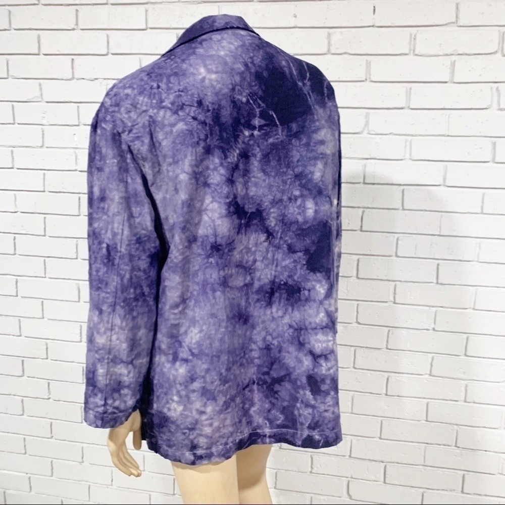 Anthropologie Amadi Purple Tie Dye Oversized Double Breasted Linen Blend Blazer - Picture 7 of 11